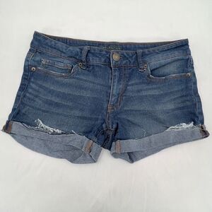 Aeropostale Medium Wash Blue Denim Cuffed Midi 3” Inseam Jean Shorts Size 6